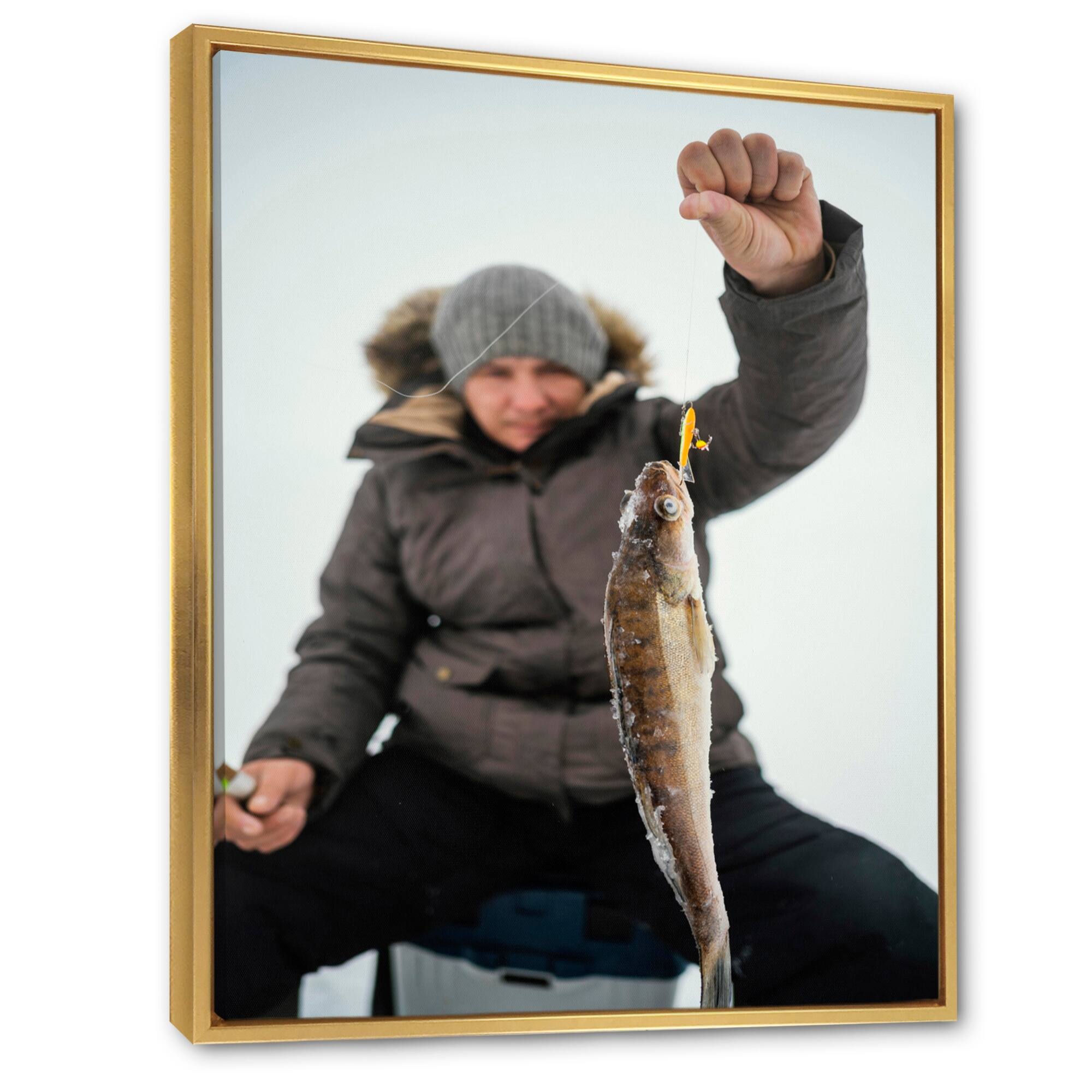 Designart "Winter Fishing Nautical Escapes" Hunting & Fishing Framed